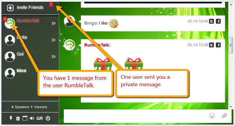 New chat indicators for messages.